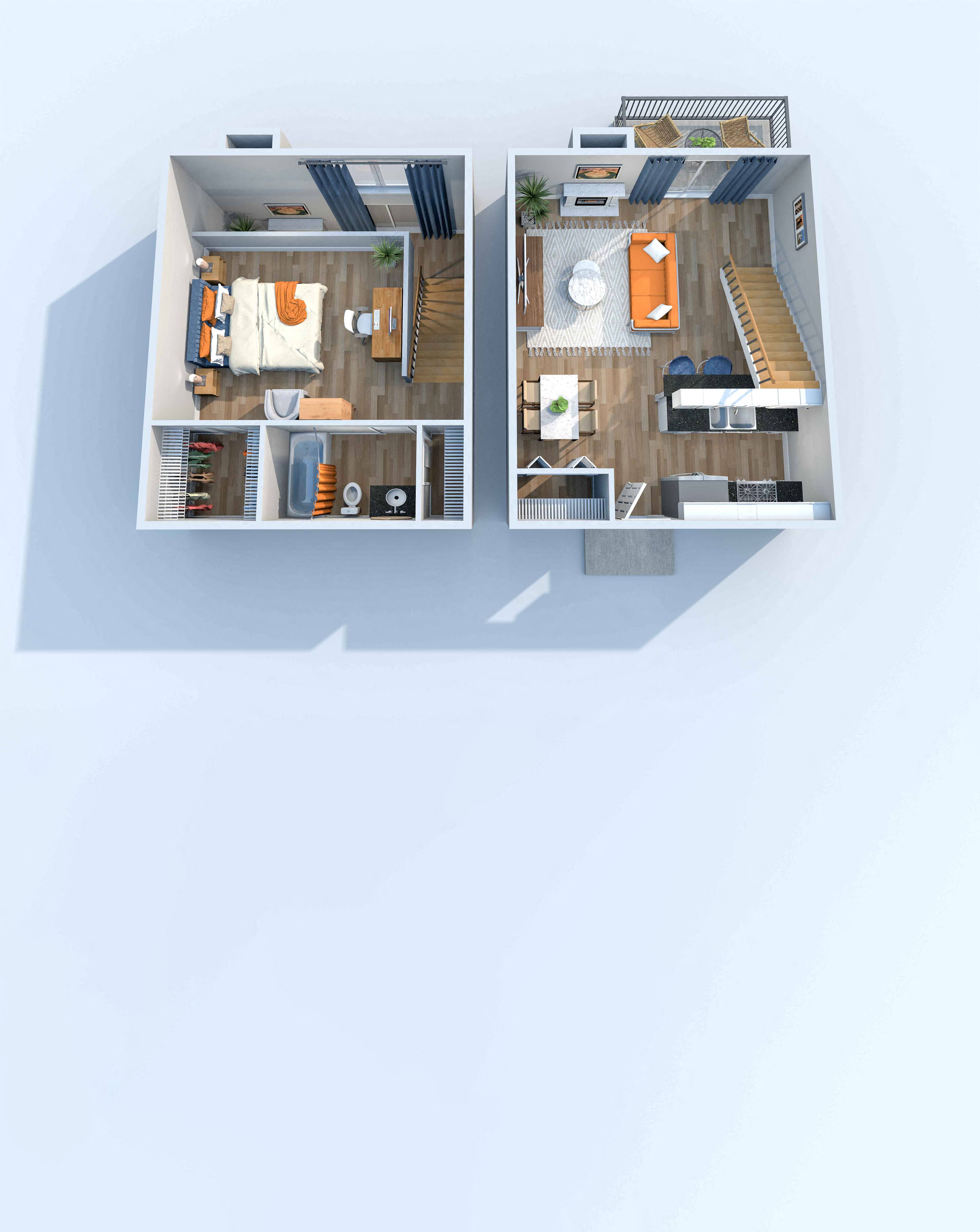 Floor plan for 1 bed, 1 bath, 756 sqft